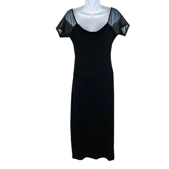 NEW Good American Off the Shoulder Cut Out Mesh Midi Dress Black - Picture 6 of 14